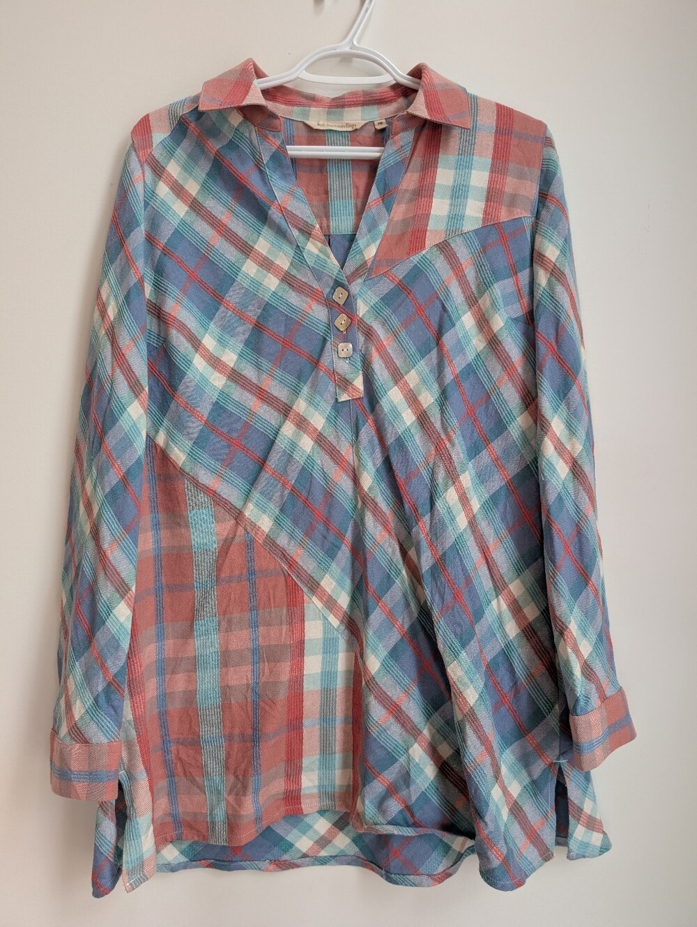 Soft Surroundings Womens LA Pass Shirt Leganlook Multi Plaid Tunic Blouse